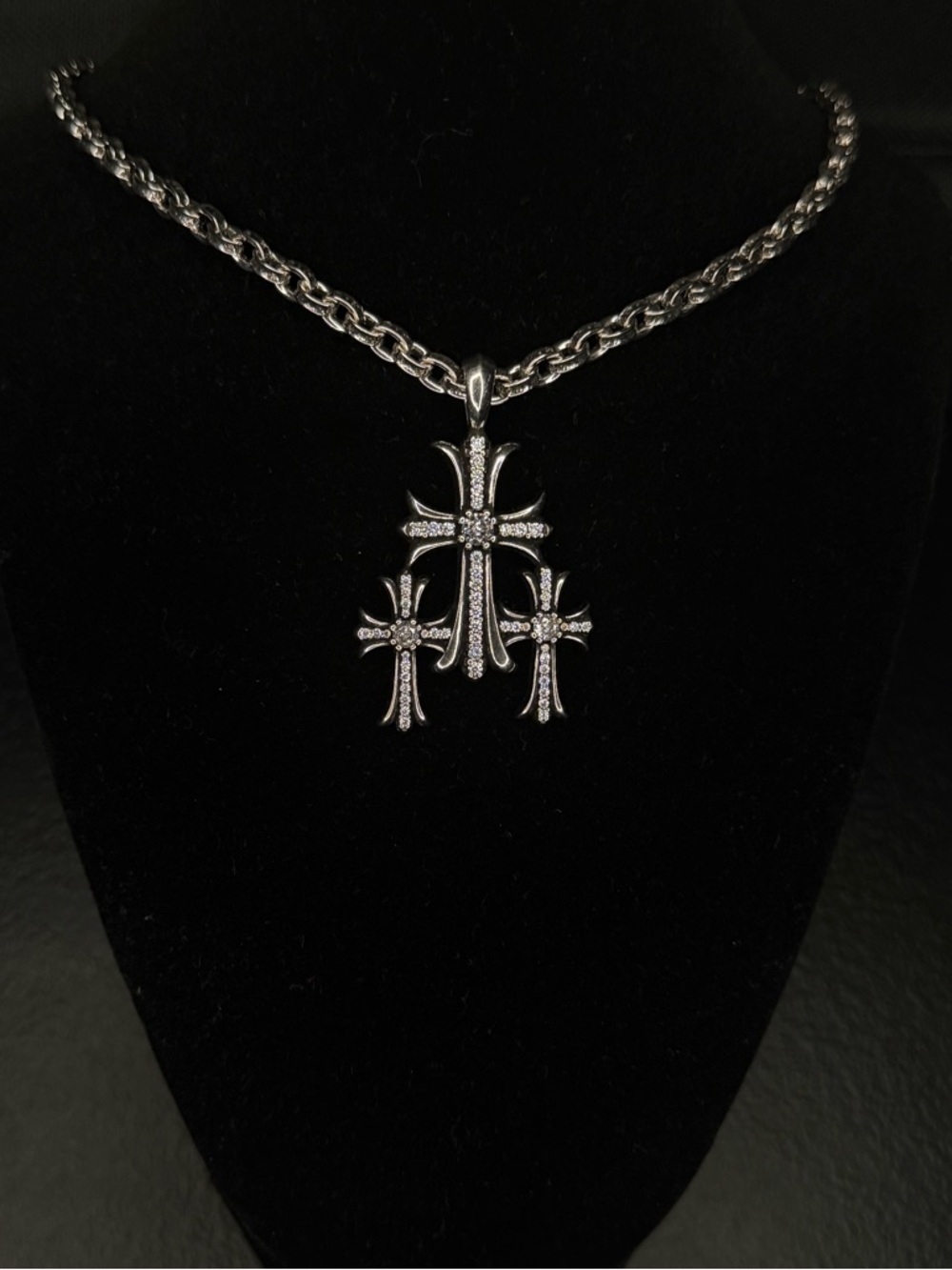 Chrome Hearts Cemetery Diamond Studded Floral Cross Paper Chain Unisex Necklace